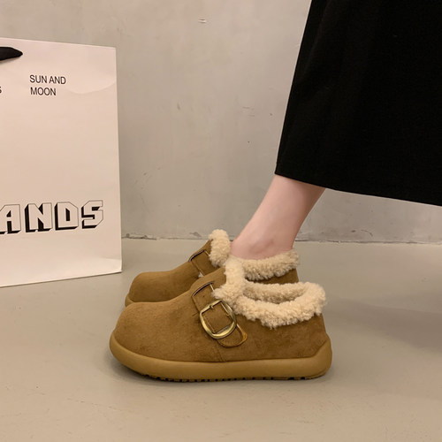 勃肯鞋女2025冬季新款加绒毛毛鞋