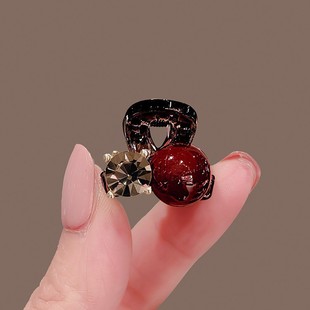 新年红色珍珠闪钻迷你小抓夹发饰小号刘海侧边头顶发卡女夹子头饰