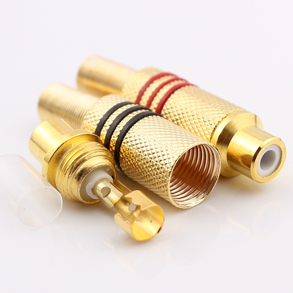 铜芯镀金AV莲花母焊接接头插件rca音响功放HIFI喇叭线维修配件