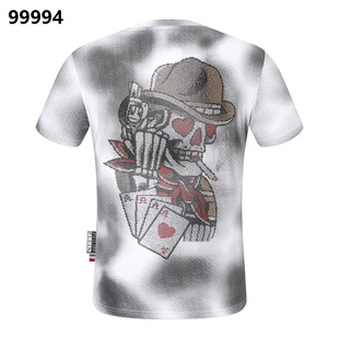 t恤PP骷髅头烫钻喷染做旧水洗纯棉时尚 短袖 潮牌休闲上衣 男士 夏季