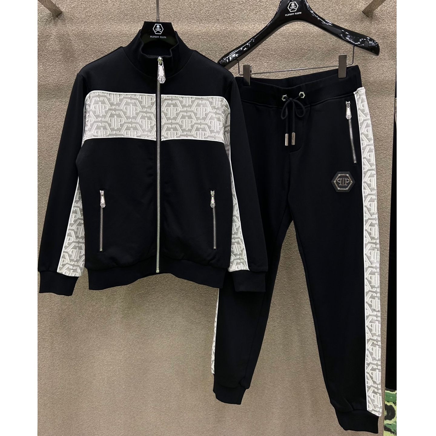 秋冬新款潮牌男装PP高奢双P白金提花刺绣休闲运动卫衣卫裤2件套装