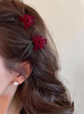 高级黑色丝绒迷你蝴蝶结小号刘海前额秋冬公主发夹夹子头饰鲨鱼夹