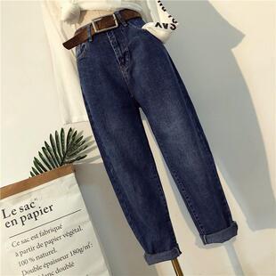 韩版 萝卜裤 大码 哈伦牛仔裤 女 MMbf学生宽松高腰老爹裤 秋冬2024新款
