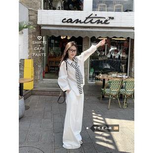 时尚 女2025夏季 穿搭新款 套装 衬衫 polo领宽松盐系炸街长袖 休闲长裤