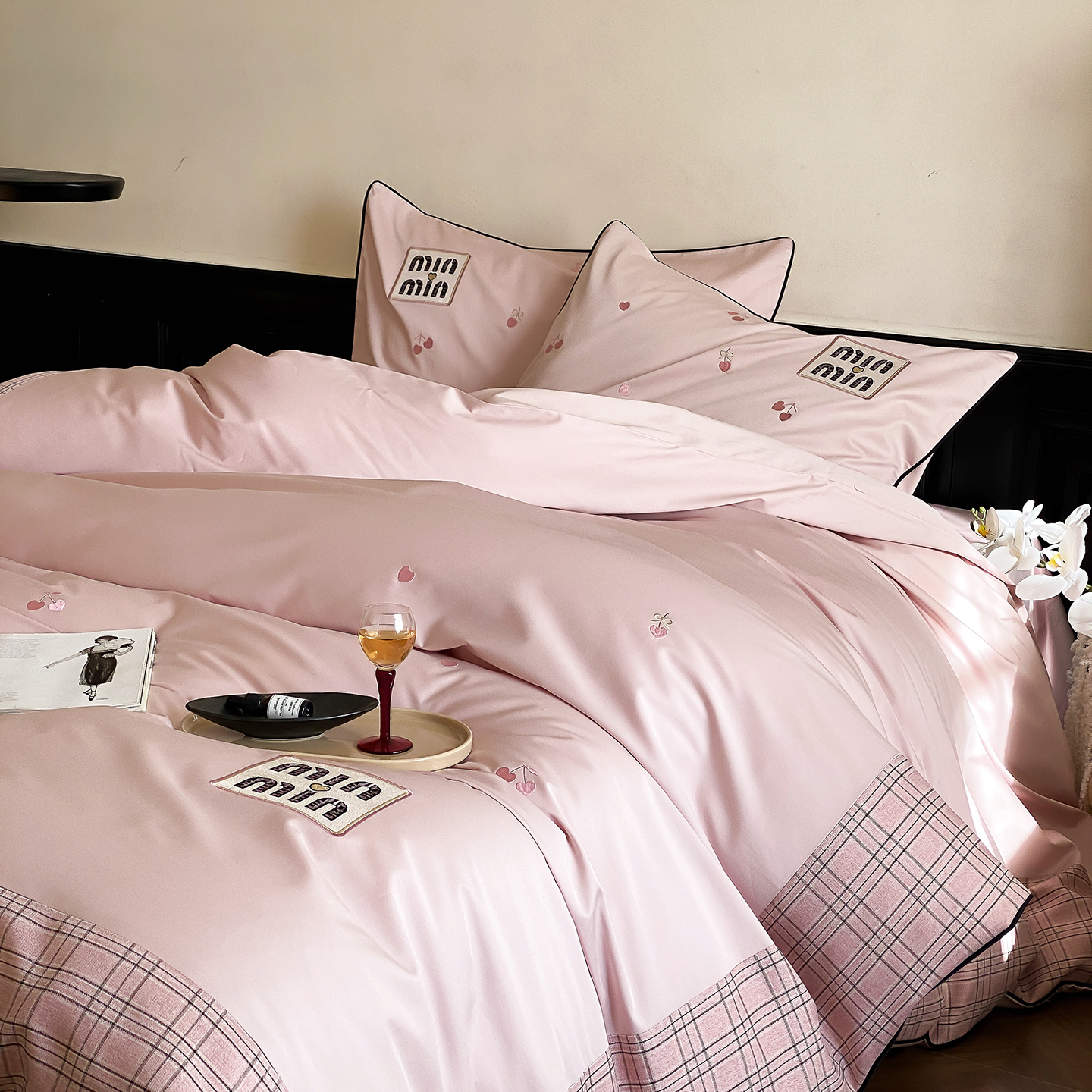 2025简约百分百纯棉100刺绣亲肤柔软四件套少女心三件套床上用品