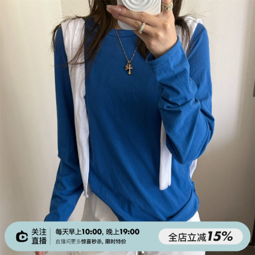 高支纱线棉两色轻薄防晒长袖T恤