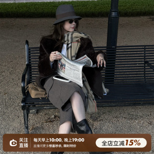 SHINE 西班牙jin口直毛LACON拉贡皮毛一体 极简廓形 两色皮草外套