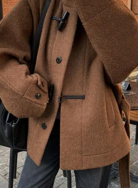 SHINE 进口澳毛 lem@ire风 复古牛角扣 微茧廓形 浣熊绒三色大衣