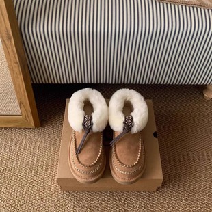 冬季 羊皮毛一体 新品 编织流苏 保暖两色厚底雪地靴 民族风 SHINE