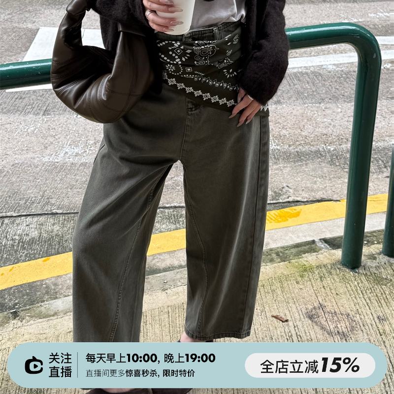 SHINE B入高端面料 极简连腰 时髦WAN能 宽松茧型9分胖丁牛仔裤