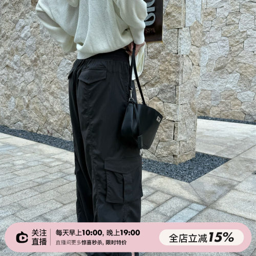 SHINE 国内设计师款 松紧腰系带 伞兵多口袋 透气速干工装休闲裤