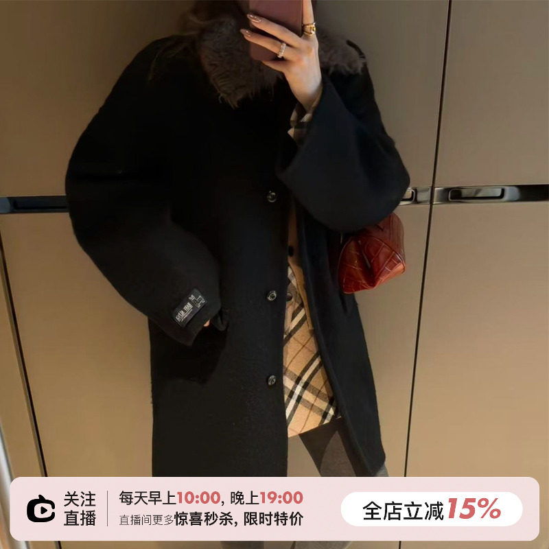SHIEN 重磅推荐 气质温柔 苏丽羊驼毛 可脱卸毛领 两色大衣外套