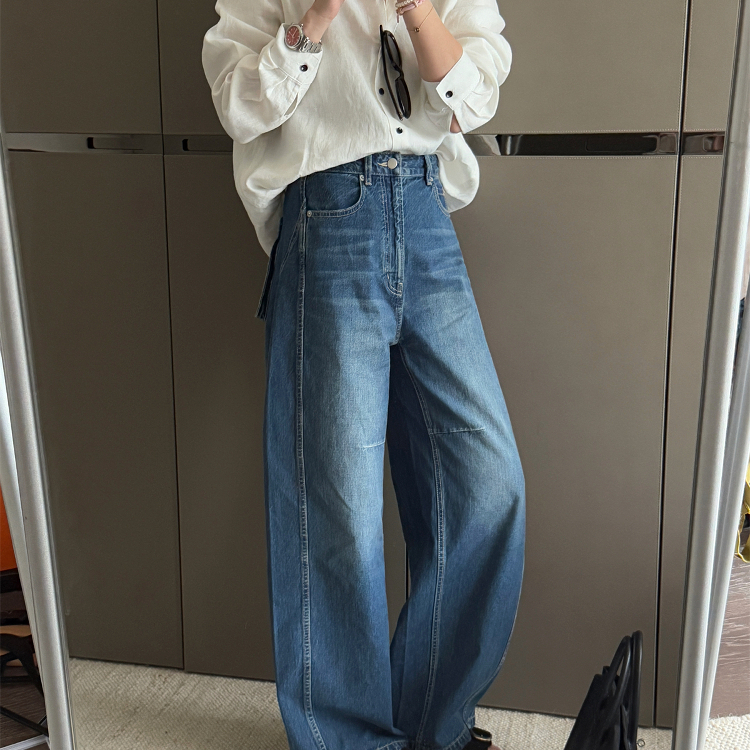 SHINE 意大利进口全棉 专柜同款 古早VTG立体臀袋分割圆弧牛仔裤