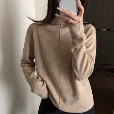 牦牛绒堆堆半高领五色针织毛衣