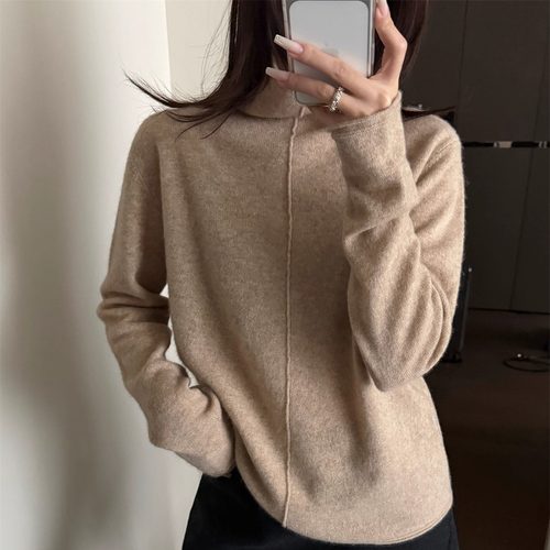 牦牛绒堆堆半高领五色针织毛衣