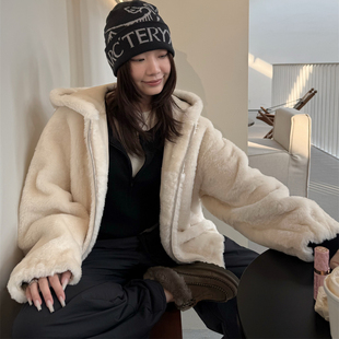 慵懒廓形连帽拉链皮草外套 美丽奴皮毛一体 SHINE 西班牙进口奢贵