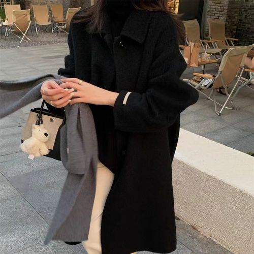 苏丽羊驼毛两色羊毛大衣外套