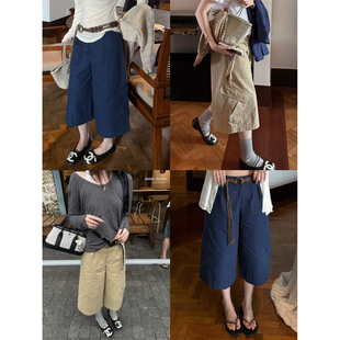 SHINE 春夏新品 王牌中裤 美式水洗做旧工装 松弛两色七分休闲裤