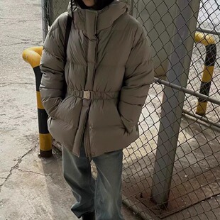 SHINE48小时退换 韩国同款 连帽束腰 90白鸭绒 三色中长款羽绒服