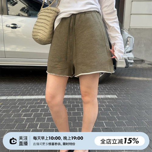 松紧腰抽绳两色休闲短裤