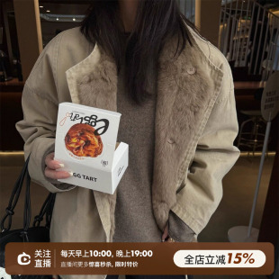 SHINE 冬季新品 重磅款 兔皮毛一体廓形两面穿保暖抗风派克外套