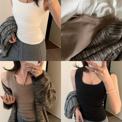 SHINE 三色留！竖条膨体德绒方领 自带胸垫 保暖加绒三色吊带背心