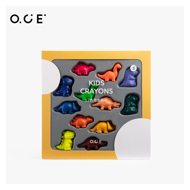 OCE家品儿童玩具12色恐龙蜡笔绘画画具幼儿园宝宝水洗油画棒涂色