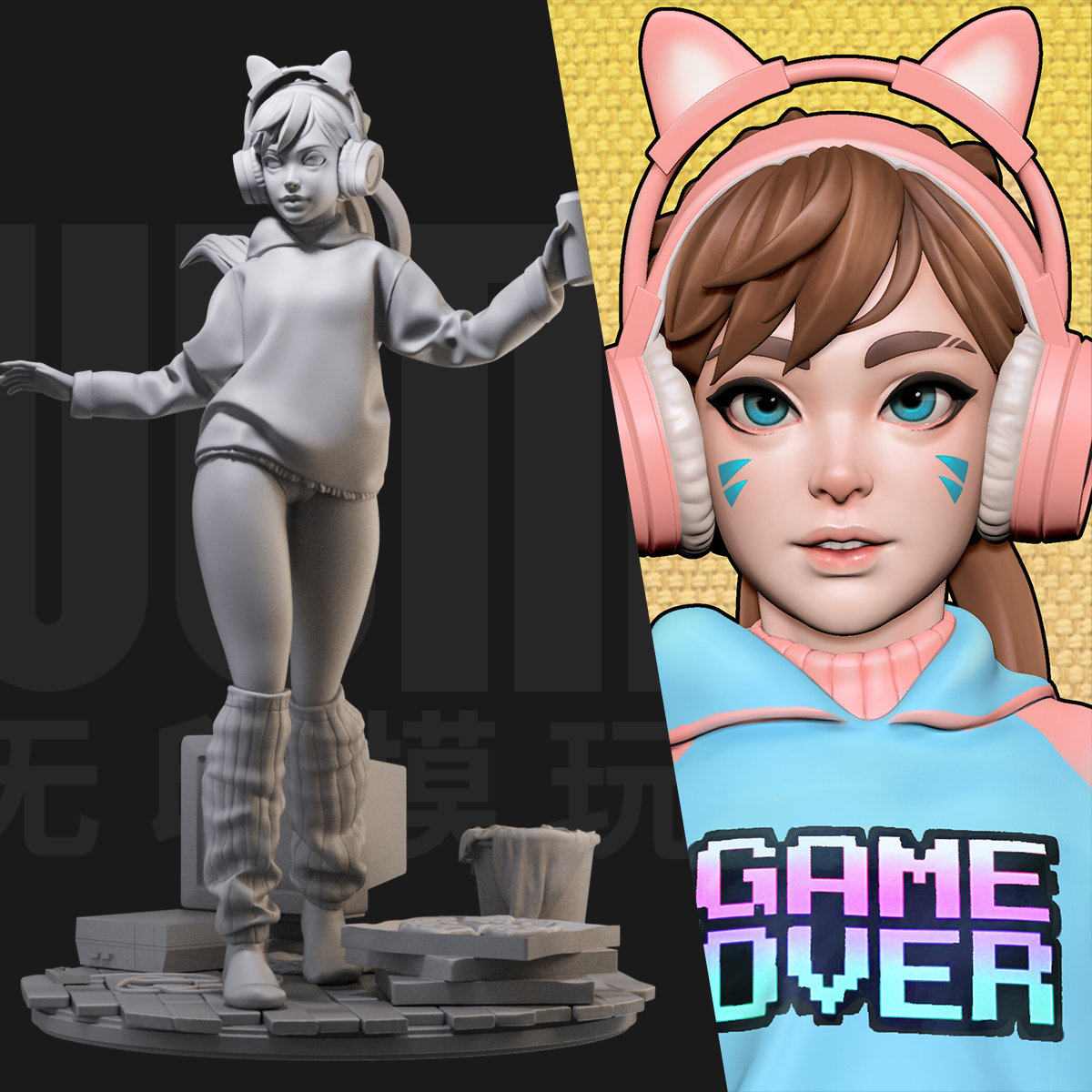 游戏GAME女孩 原创 1/24白模GK手办 18比例兵人3D打印模型 1725