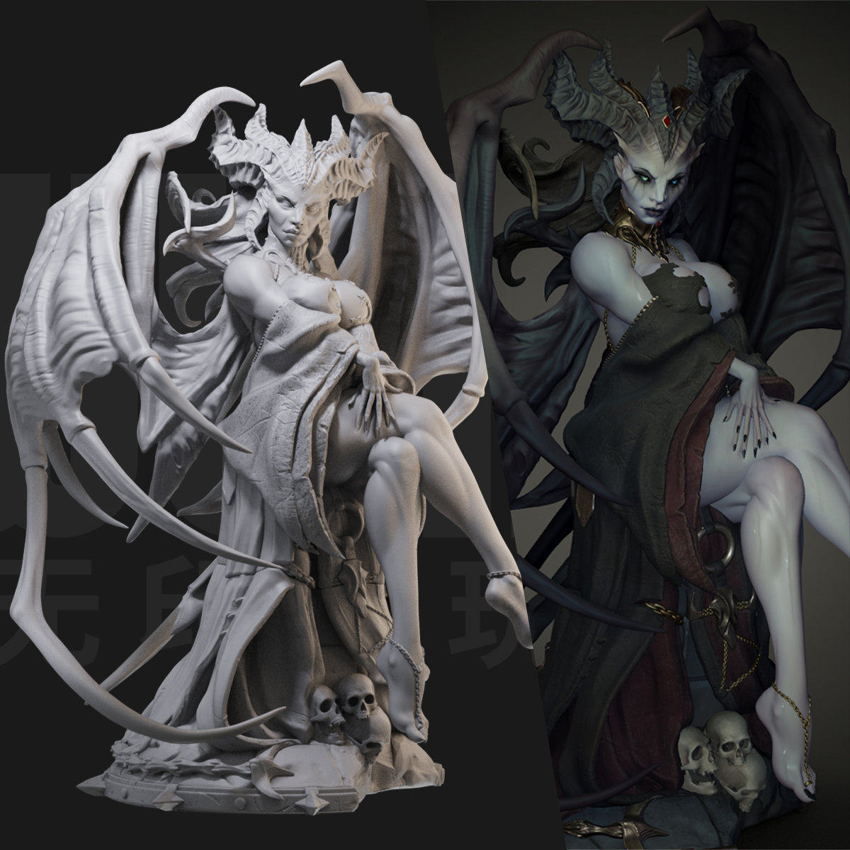 莉莉丝女恶魔 暗黑4 1/24白模gk手办 18比例兵人3d打印模型 1516