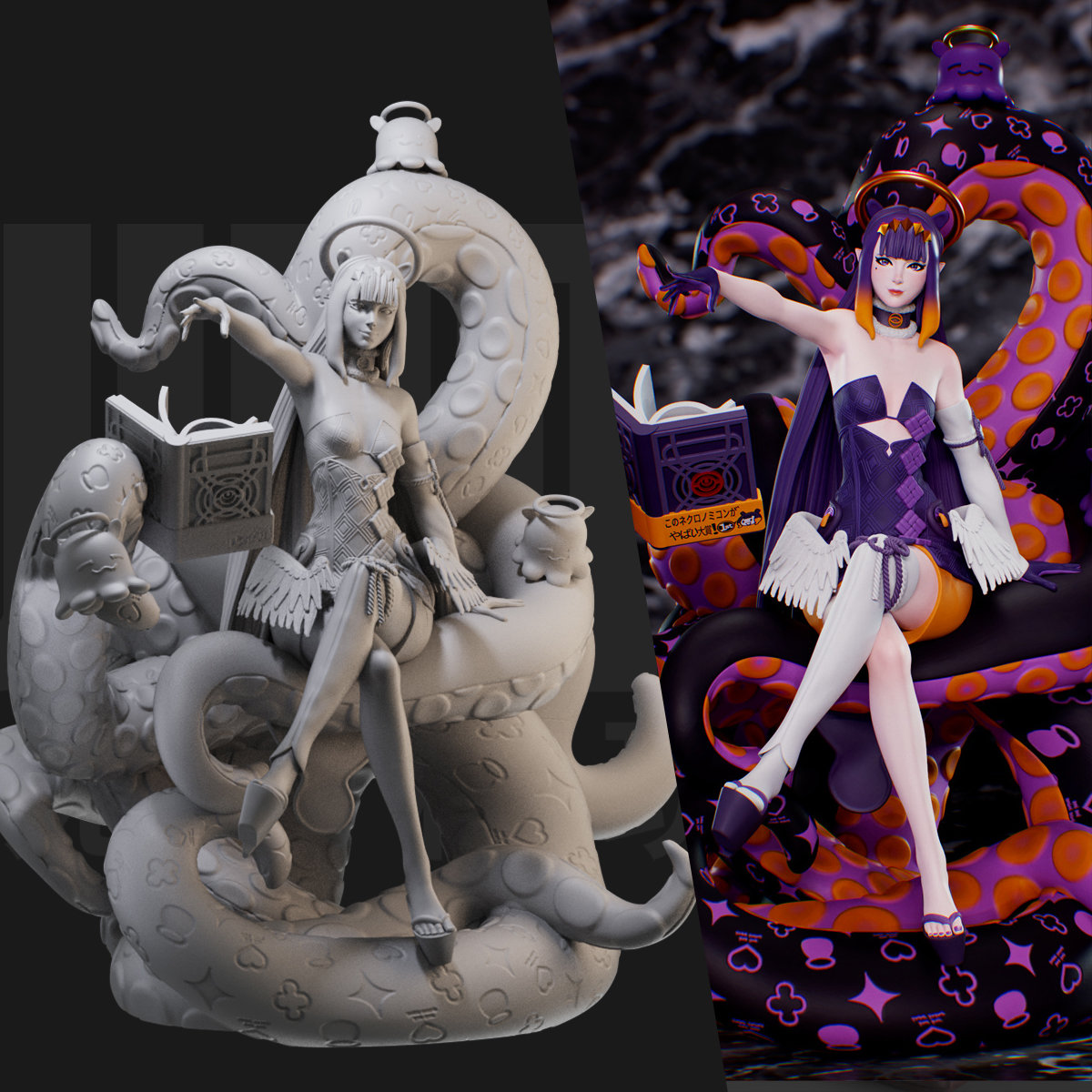 伊那尓栖 DND触手章鱼娘 1:24白模手办/18比例GK兵人3D打印模1233