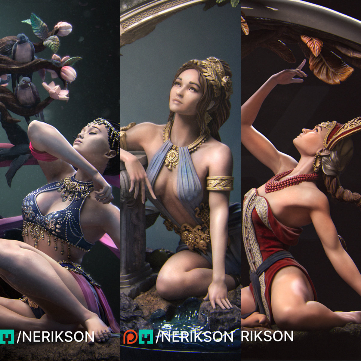 1/24 四季女神 春 夏 秋 18比例GK白模手办3D打印兵人模型 4822