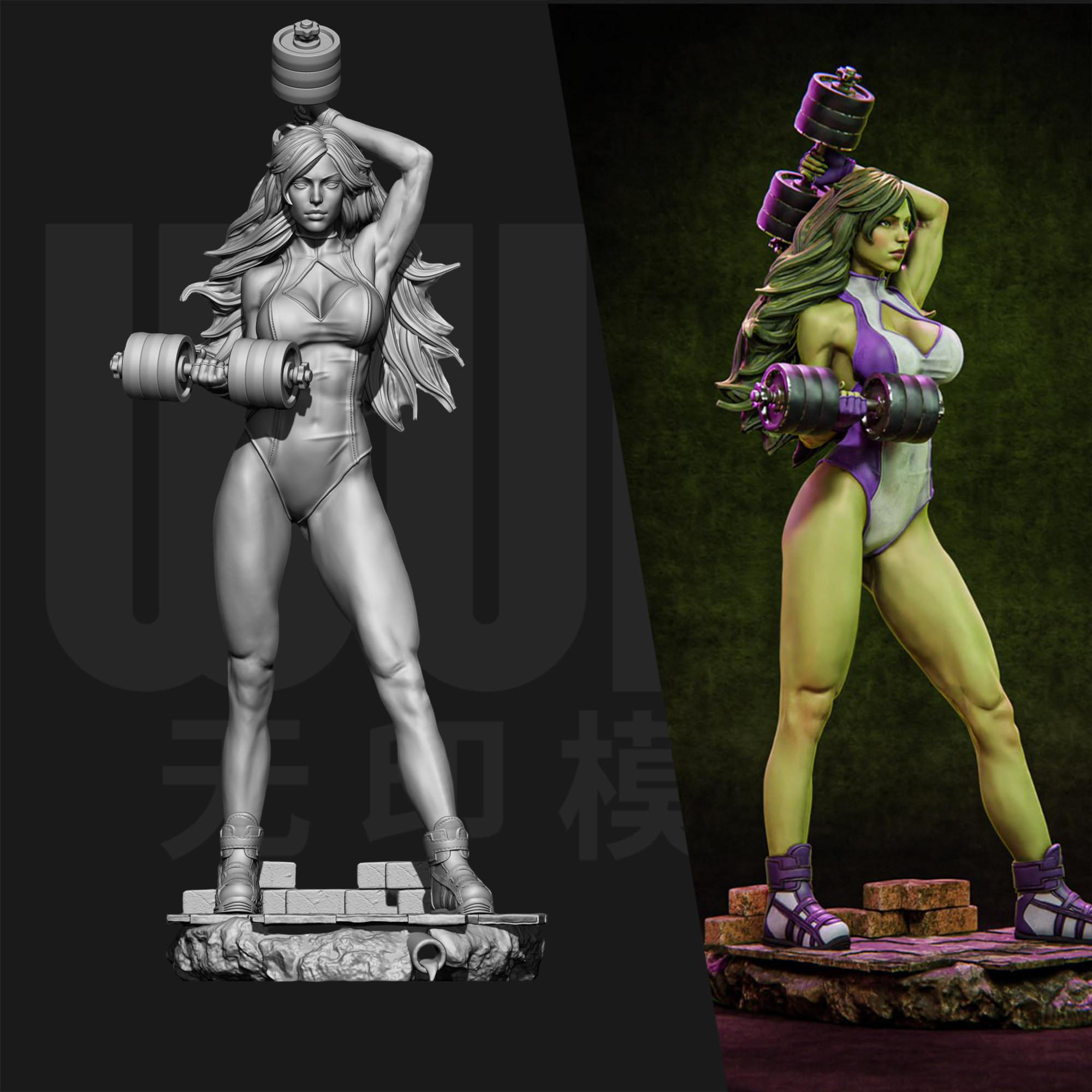 漫威 女浩克 珍妮弗 1/24GK白模手办 18比例树脂3D打印模型 6562