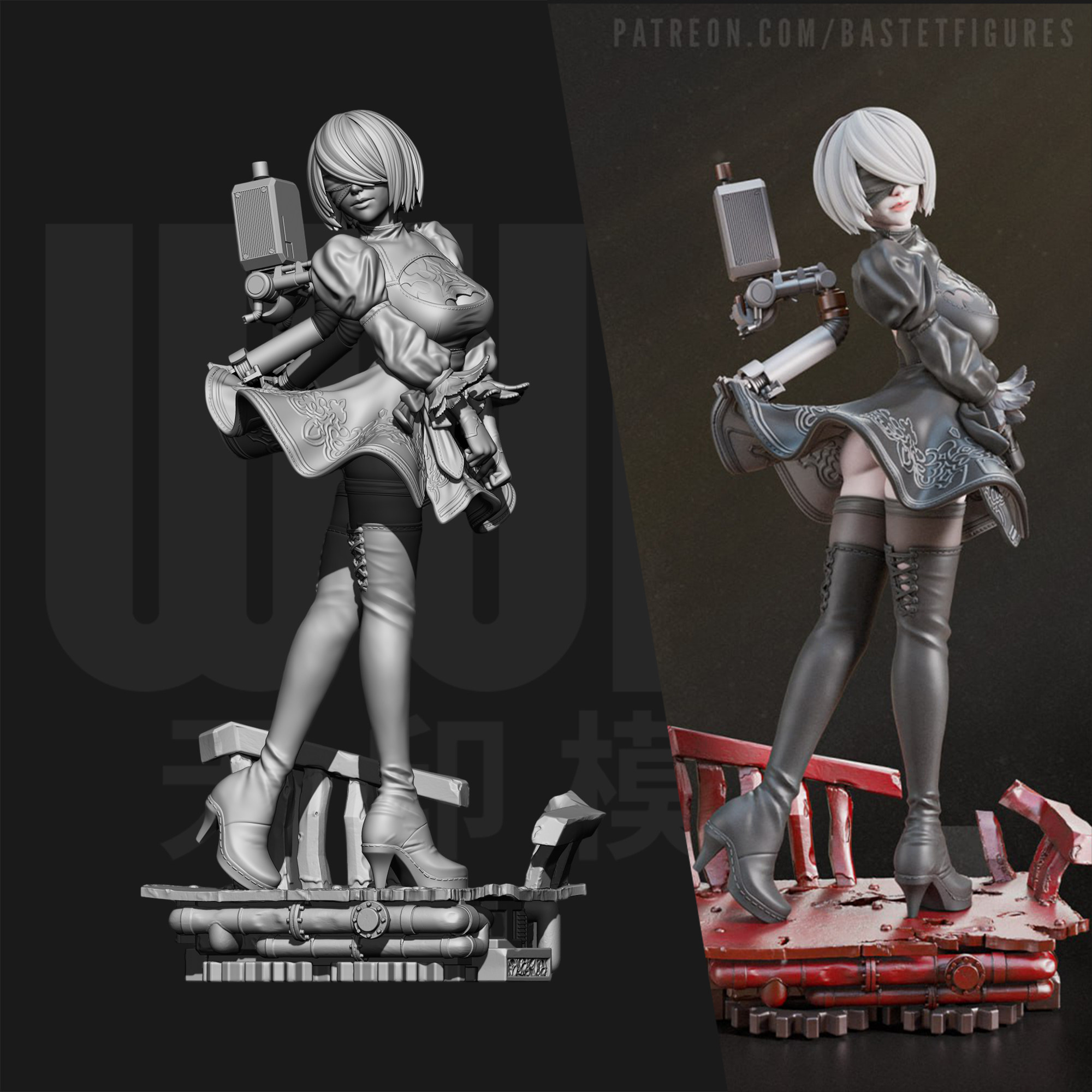 尼尔机械纪元 2B 1/24GK白模手办 18比例树脂3D打印模型  6696