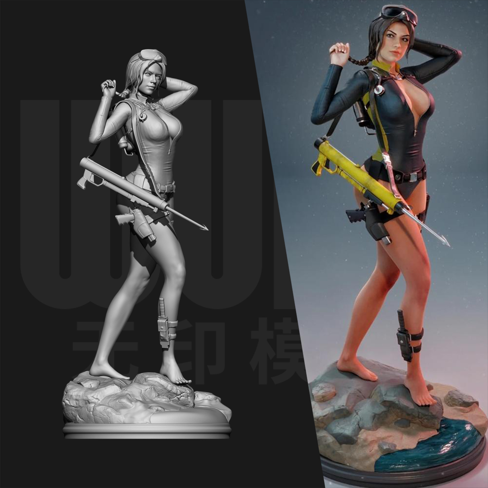 古墓丽影 劳拉 潜水服 1/24GK白模手办18比例树脂3D打印模型 7685