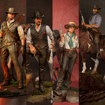 1/24荒野大镖客 亚瑟 约翰 18比例GK白模手办3D打印兵人模型 4915