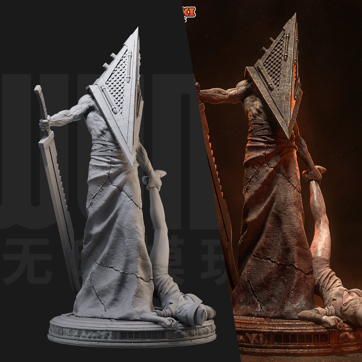 1/24 三角头 寂静岭 游戏 18比例GK白模手办3D打印兵人模型 4849