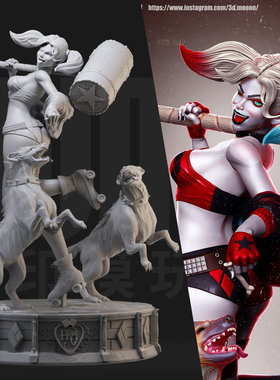 小丑女遛狗场景 DC漫画 1/24白模GK手办 35比例兵人3D打印模型604