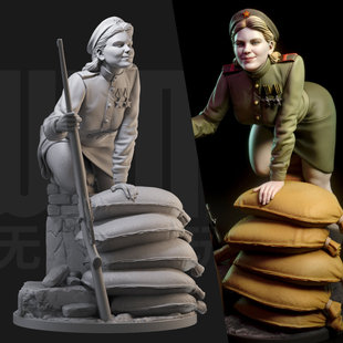 罗扎沙妮娜苏联狙击手 1/24白模GK手办 18比例兵人3D打印模型1522