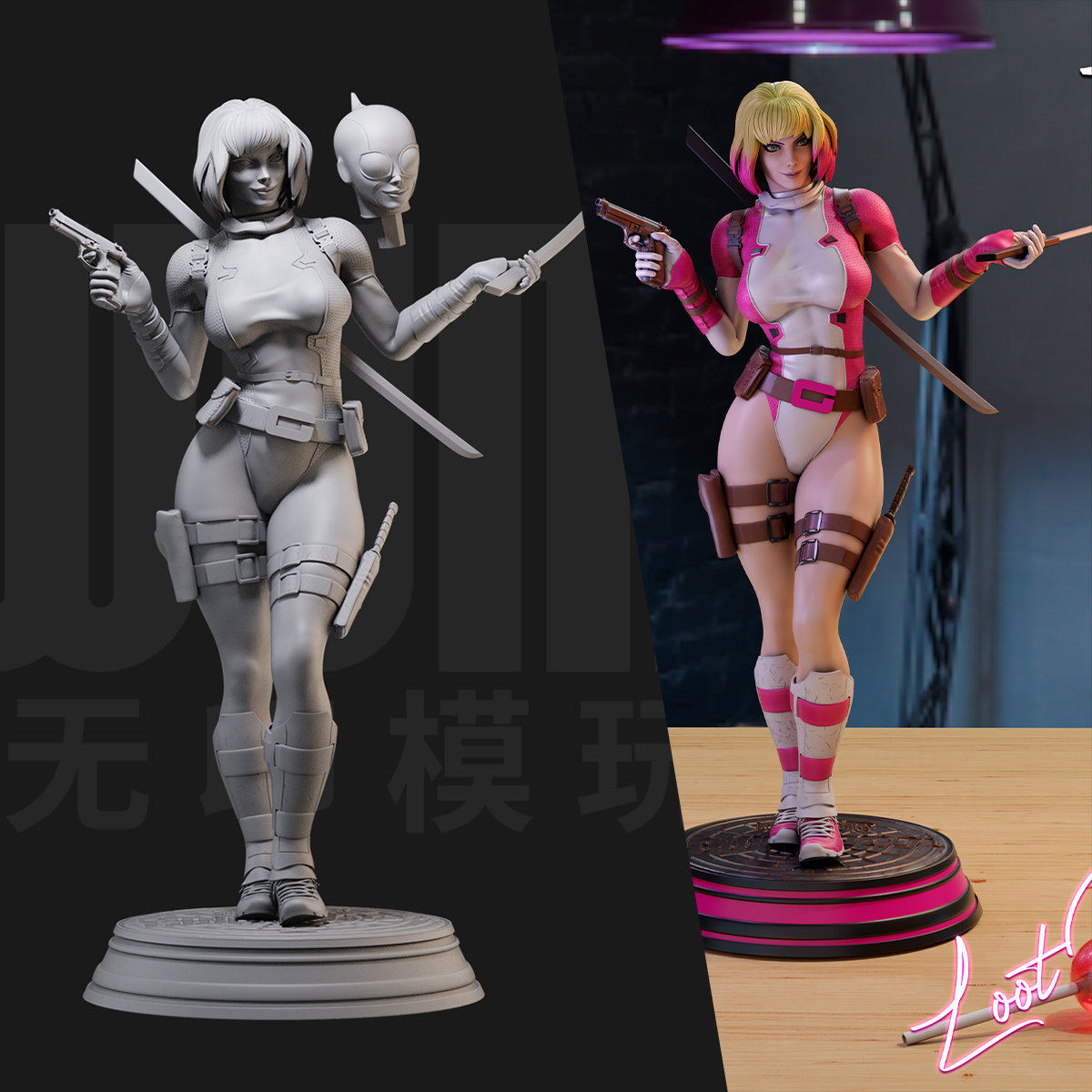 1/24 格温侍 死侍 漫威 18比例GK白模手办3D打印兵人模型 4527