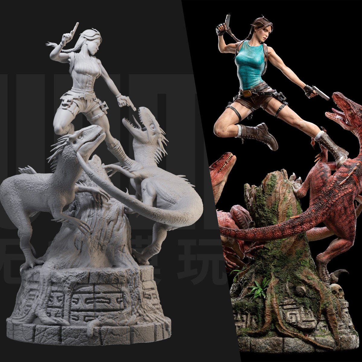 劳拉恐龙场景 古墓丽影1:24白模手办/18比例GK兵人3D打印模型1191