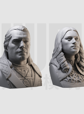 1/10 叶妮芙和杰洛特胸像 巫师 16比例GK树脂白模手办模型 279