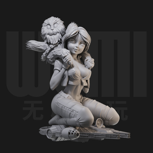 汉娜和楚巴卡星球大战1/24白模GK手办 18比例兵人3D打印模型 1779