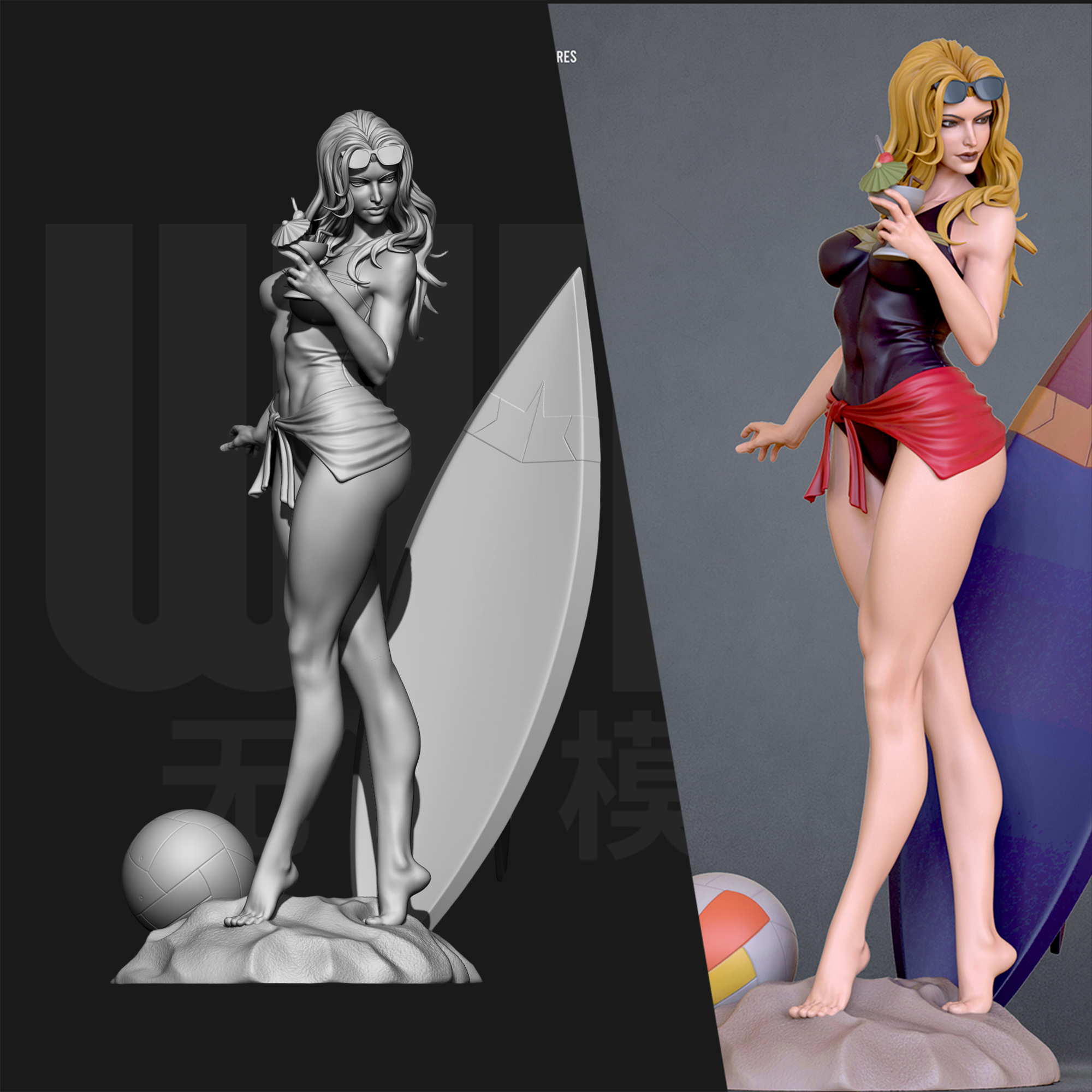 漫威 惊奇队长 漫画泳装 1/24GK白模手办 18比例树脂模型  6329