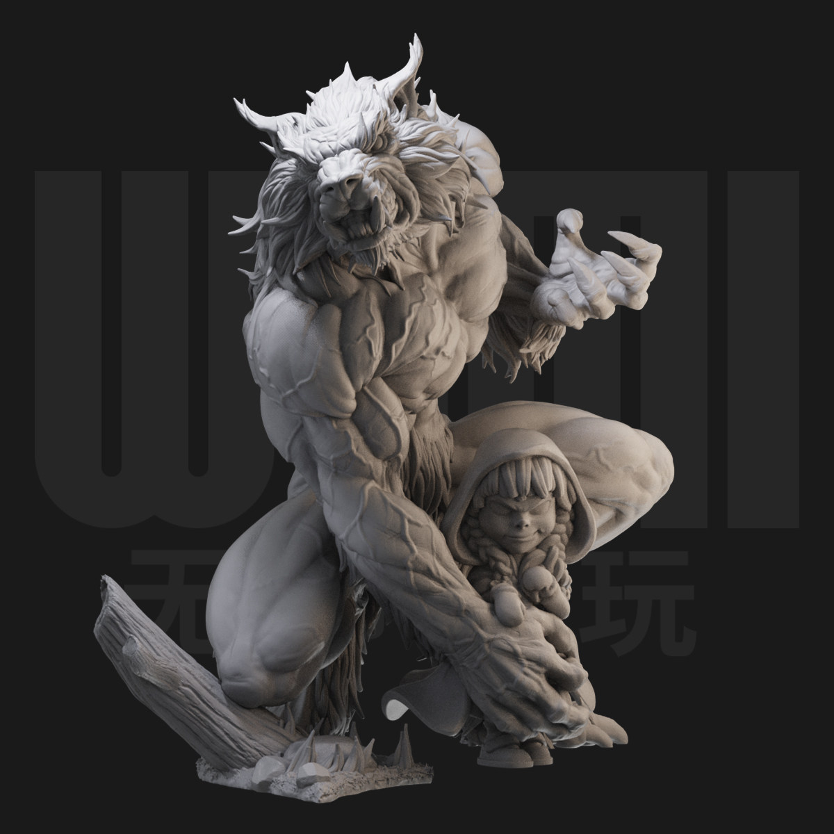 小红帽和狼人奇幻角色1/24白模GK手办 18比例兵人3D打印模型 1860