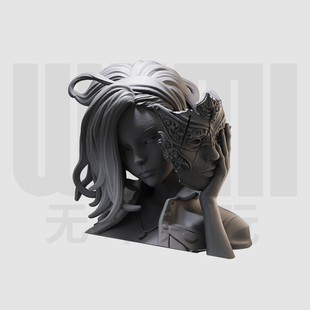 1/10 面具下的少女 双面娇娃 16比例GK树脂白模手办模型 1581