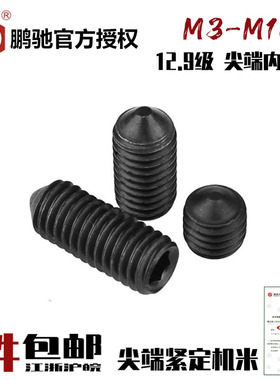 EG鹏驰45H12.9级内六角锥端螺丝DIN914紧定机米GB78尖头M3-M16