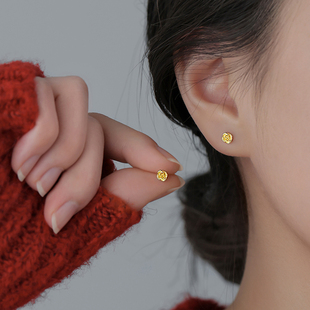 S999纯银玫瑰花耳钉2025新款爆款女耳环轻奢设计风高级感夏季耳环