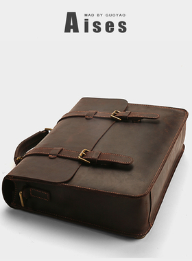 牛皮复古男士邮差包男包手提双肩斜跨包真皮包商务学生电脑公文包