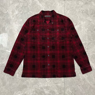 双R新品男女同款灯芯绒衬衫外套复古长袖翻领格子衬衫灯芯绒外套