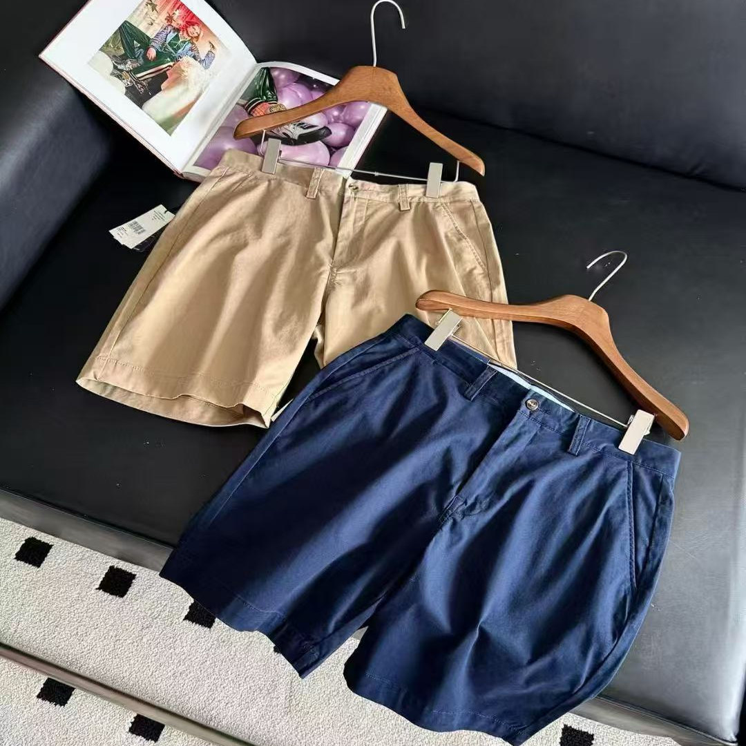 RL经典款夏季男士纯棉薄款短裤宽松休闲纯色青年五分裤直筒短裤